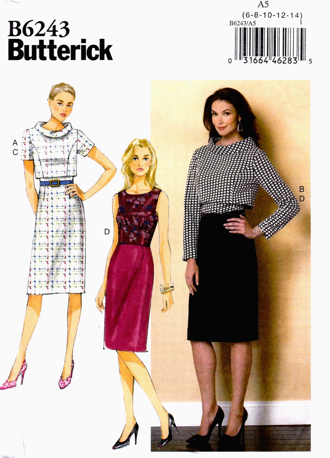 Butterick B6243 Misses Jacket and Dress Sewing Pattern Sizes 6-8-10-12-14