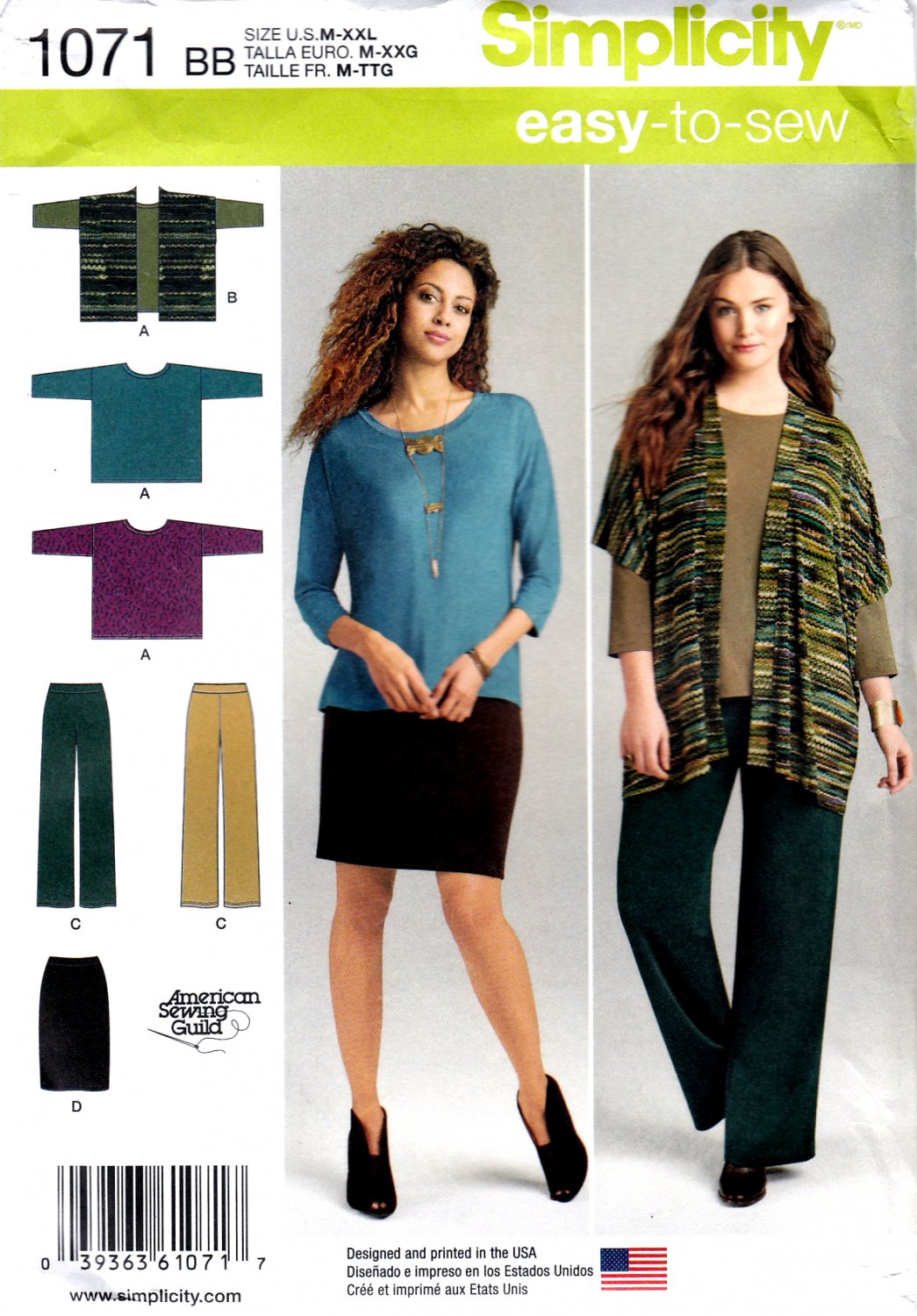 Simplicity 1071 Misses Knit Skirt Pants Top Vest Sewing Pattern Sizes M-XXL