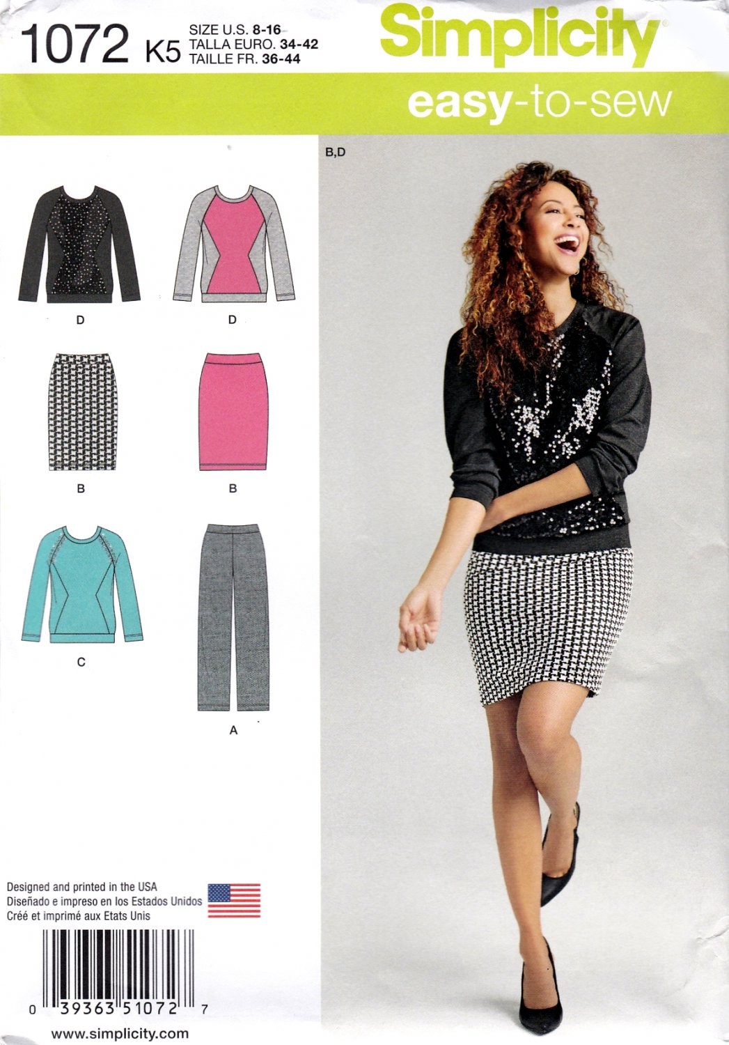 Simplicity 1072 Misses Knit Pants Skirt Top Sewing Pattern Sizes 8-16