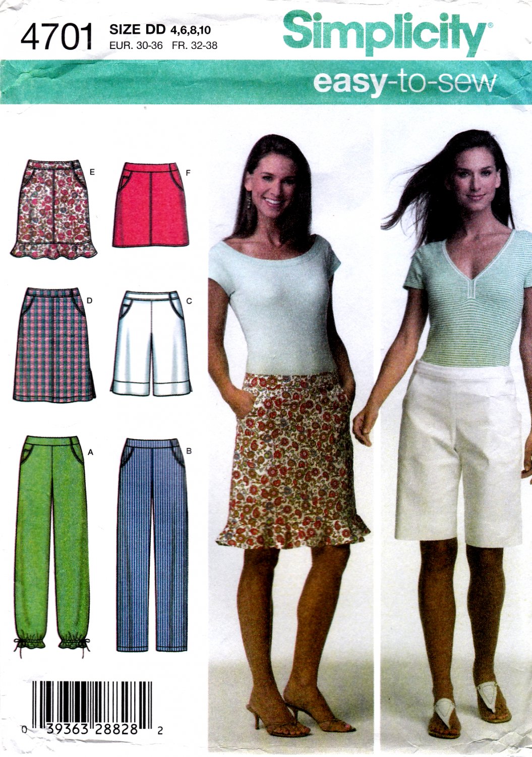 Simplicity 4701 Misses Pants Skirts Shorts Sewing Pattern Sizes 4-6-8-10