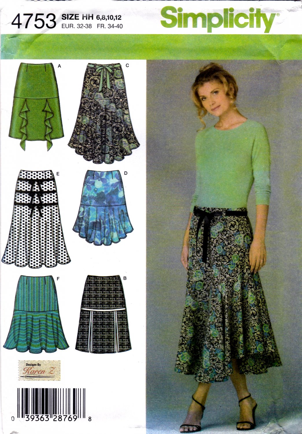 Simplicity 4753 Misses Skirts Hemline Flounce Variations Sewing Pattern Sizes 6-8-10-12