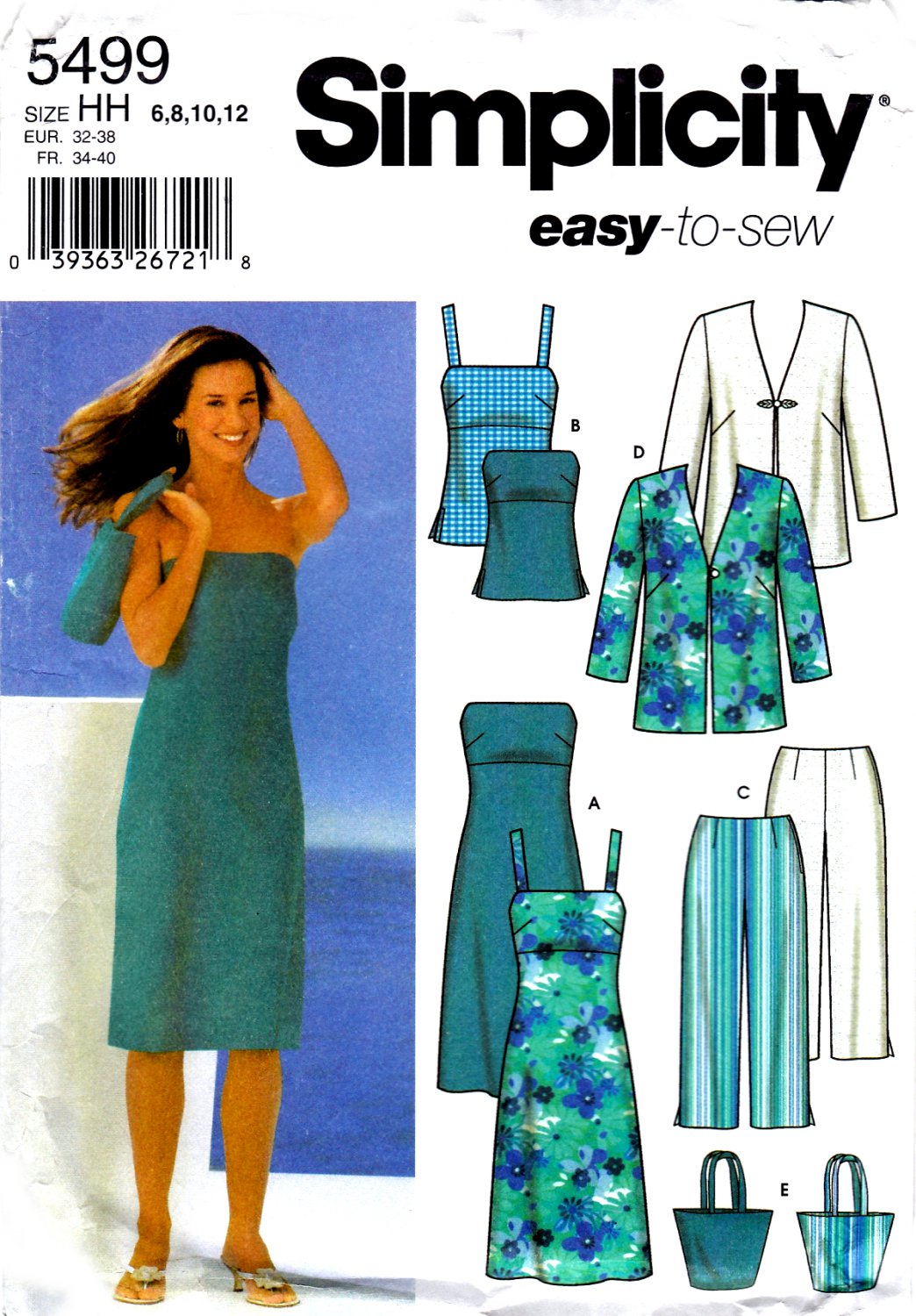 Simplicity 5499 Misses Petite Detachable Strap Dress Jacket Pants Bag Sewing Pattern Sizes 6-8-10-12