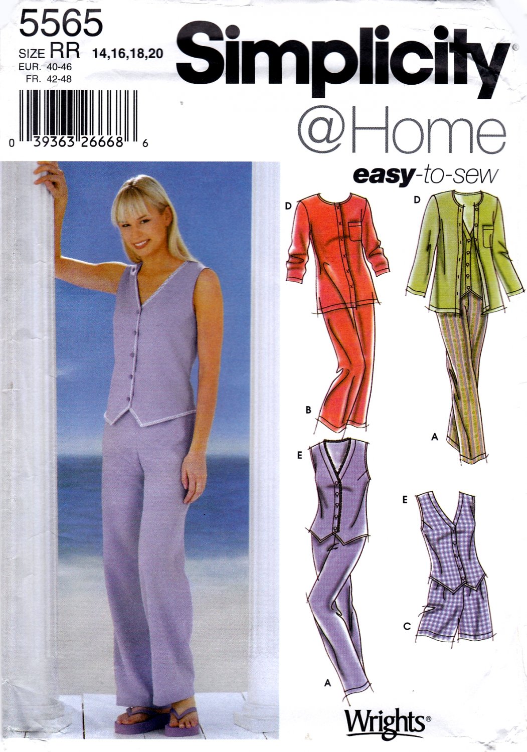 Simplicity 5565 Misses Pants Two Lengths Shorts Top Sewing Pattern Sizes 14-16-18-20