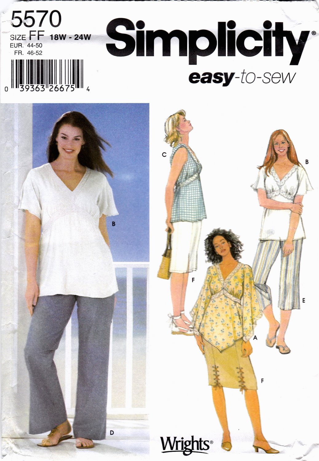 Simplicity 5570 Misses Pullover Top Pants In Two Lengths Skirt Sewing Pattern Sizes 18W-24W