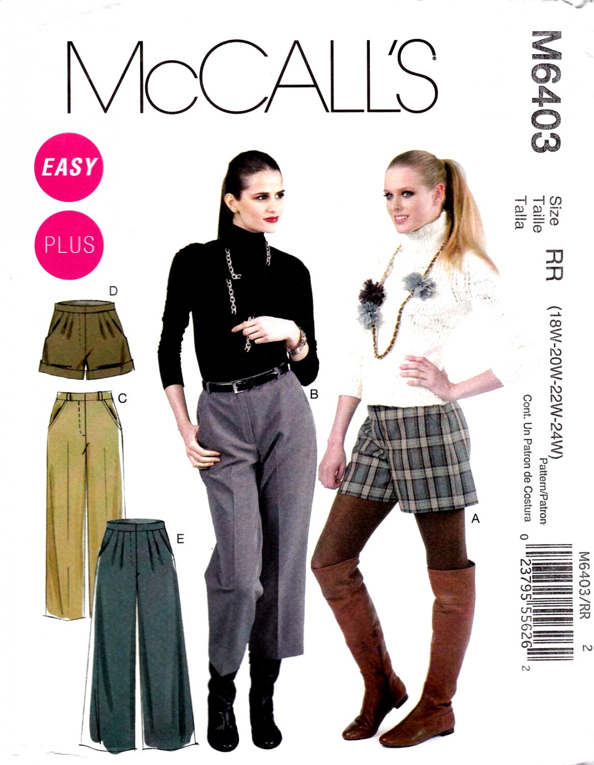 McCall's M6403 Womens Shorts Loose Fit Pants In Two Lengths Sewing Pattern Sizes 18W-20W-22W-24W