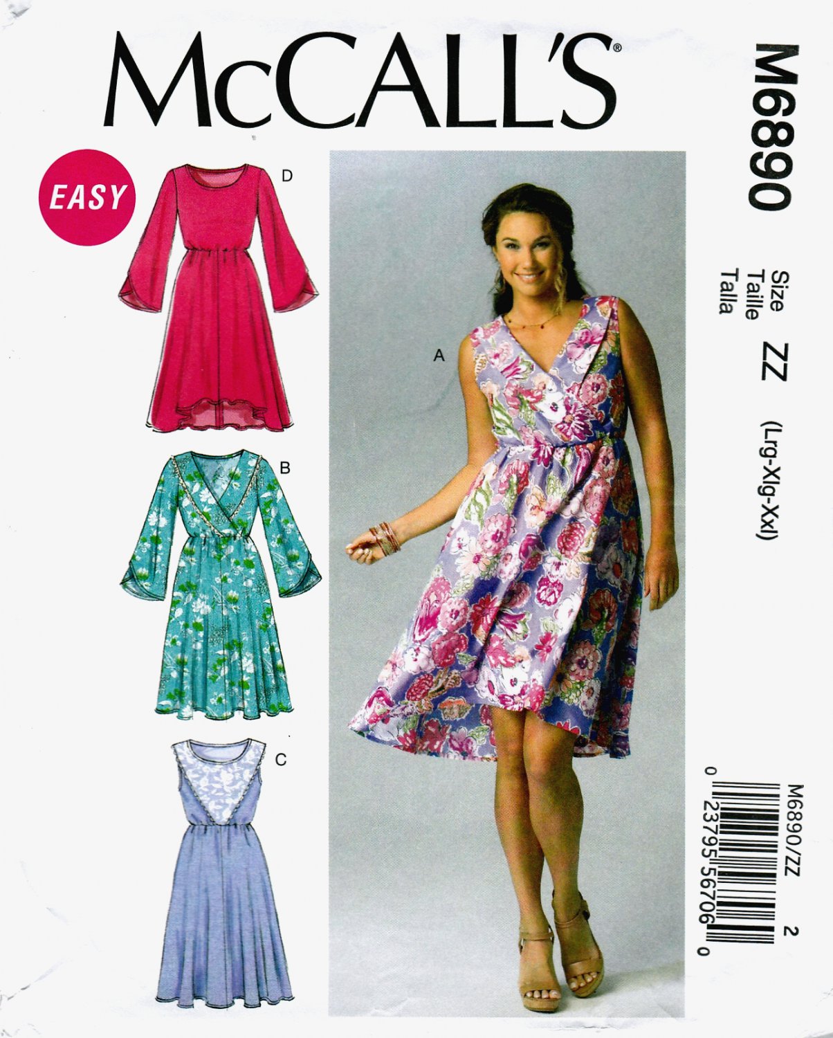 McCall's M6890 Misses Lined Dresses Pullover Skirt Variations Sewing Pattern Sizes Lrg-Xlg-Xxl