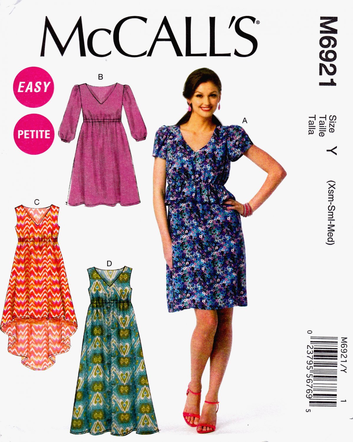 McCall's M6921 Misses Petite Dresses Sleeve Hem Variations Sewing Pattern Sizes Xsm-Sml-Med