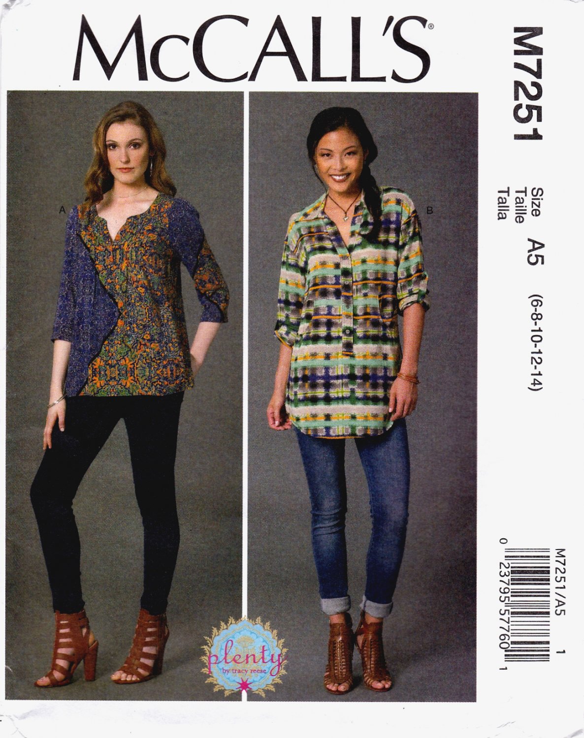 McCall's M7251 Misses Blouses Pullover Loose Fitting Sewing Pattern Sizes 6-8-10-12-14