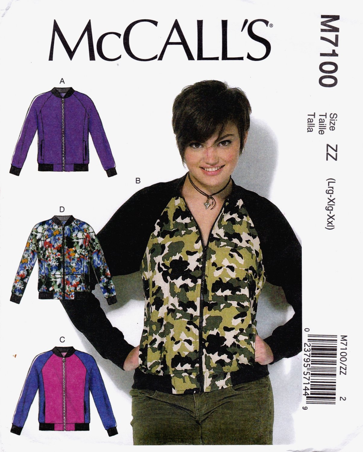 McCall's M7100 Misses Jackets Unlined Semi Fitted Sewing Pattern Sizes Lrg-Xlg-Xxl