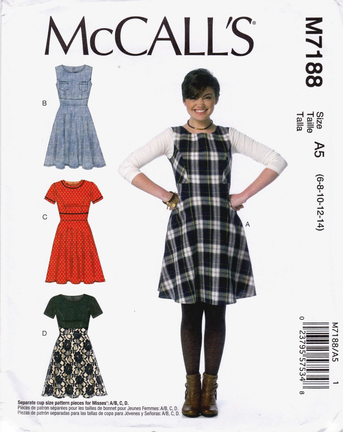 McCall's M7188 Misses Dresses Fitted Lined Bodice Sewing Pattern Sizes 6-8-10-12-14