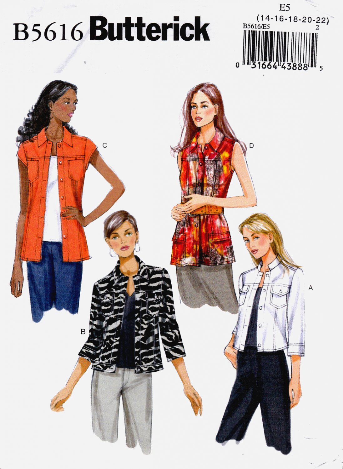 Butterick B5616 Misses Womens Jackets Three Lengths Sleeves Vary Sewing Pattern Sizes 14-16-18-20-22