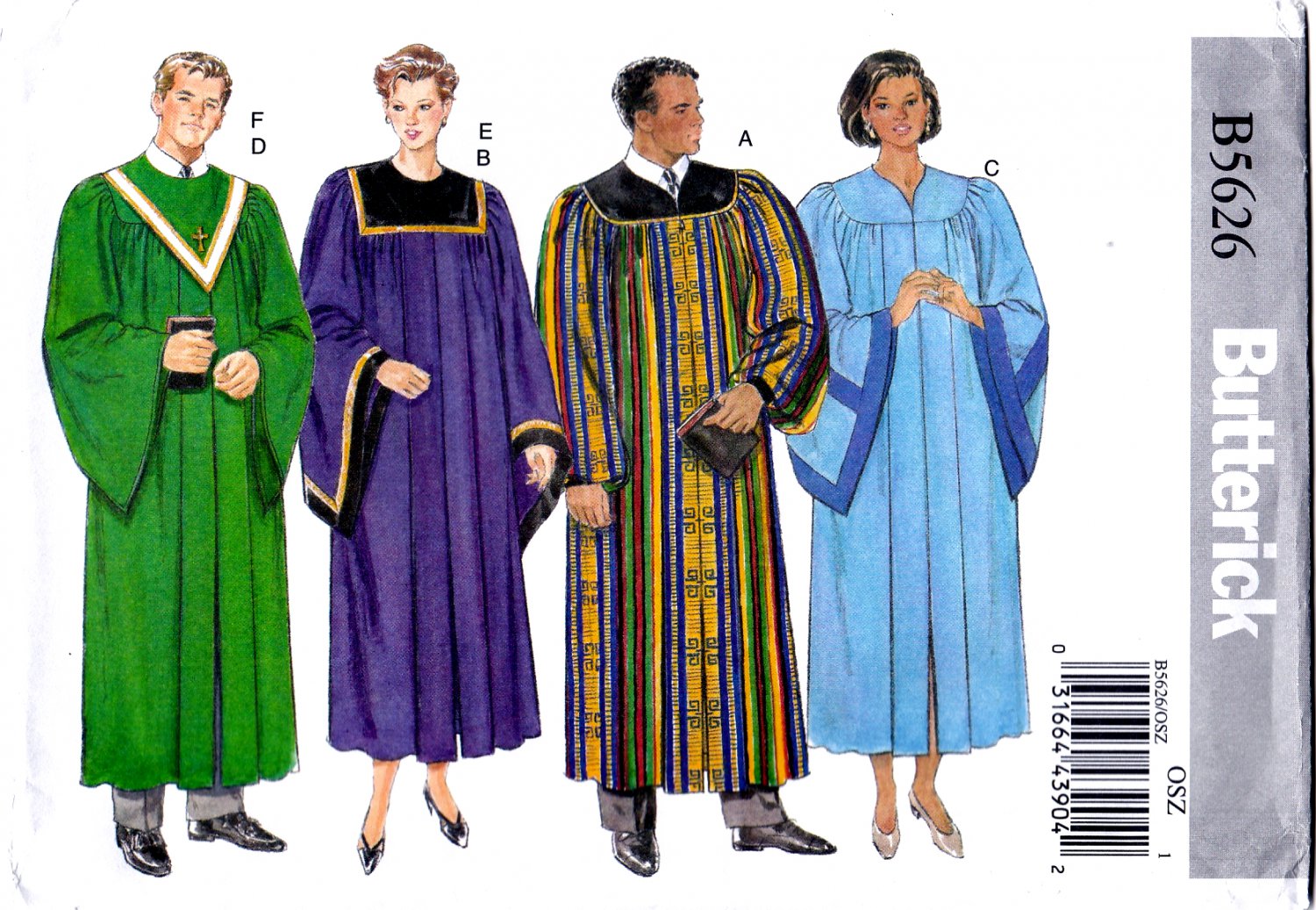 Butterick B5626 Unisex Choir Robes and Collar Men Women Sewing Pattern