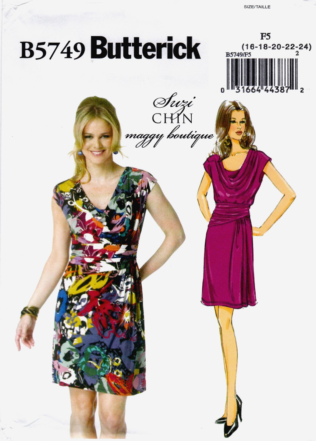 Butterick B5749 Misses Womens Dress Partially Lined Sewing Pattern Sizes 16-8-20-22-24
