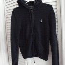 RALPH LAUREN BLACK KNIT ZIP FRONT HOODIE CARDIGAN M EUC