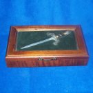 1969 Royal London LTD Wooden Jewelry Box Pewter Sword