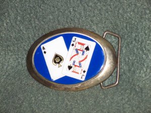 1983 Baron Solid Brass Belt Buckle Blackjack Vintage