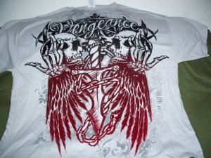 Vengeance Skulls Feathers Chains Sword Velvet Shirt 2XL