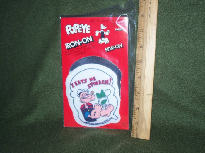 Vintage 1980 Popeye IronOn Iron On Patch Spinach