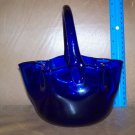 Hand Blown Art Glass Cobalt Blue Basket Vase