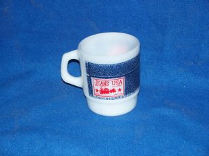 Fire King Anchor Hocking Jeans USA Milk Glass Mug