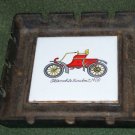 Vtg Cast Iron Ashtray w/ 1903 Oldsmobile Runabout Tile