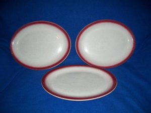 Wallace China Restaurant Ware Red Rim Plates Set THREE