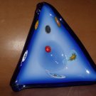 Vintage Murano Cobalt Blue Triangle Fiore Ashtray Dish