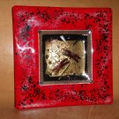 Hand Blown Art Glass Ash Tray Plate Signed Gold Fleck