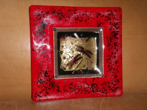 Hand Blown Art Glass Ash Tray Plate Signed Gold Fleck