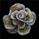 Gold Amber Topaz Crystal Rhinestone Rose Flower Brooch Vintage Inspired Pin Silver Metal