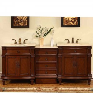 80" Sophia - Marble Stone Top Double Sink Bathroom Vanity Cherry Finish Cabinet 0205