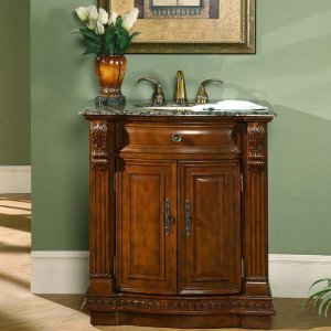 33" Monica - Bathroom Single Sink Vanity Granite Stone Top Cherry Finish Cabinet 0206