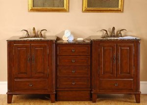 76" Devon - Double Sink Bathroom Vanity Cabinet Granite (Special Walnut Finish) 0207