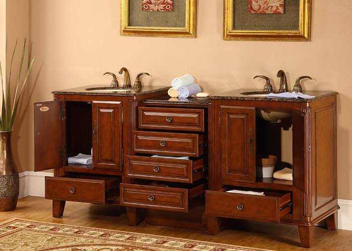 76 Devon Double Sink Bathroom Vanity Cabinet Granite Special Walnut