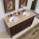55" Jessica - Travertine Stone Top White Sink Bathroom Double Vanity Cabinet 0208