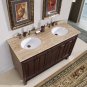 55" Jessica - Travertine Stone Top White Sink Bathroom Double Vanity Cabinet 0208