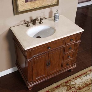 36" Caroline - Marble Top White Ceramic Left Sink Bathroom Single Vanity Cabinet 0210