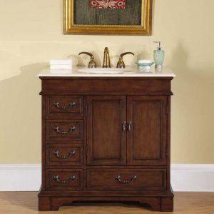 36" Amber - Marble Top Single Bathroom Sink Vanity English Chestnut Cabinet 0212