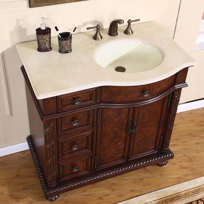 36" Victoria - Off Center Right Sink Marble Top Bathroom Single Vanity ...