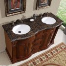 55" Monica - Granite Top Bathroom Double Sink Vanity Cabinet (Cherry Finish) 0223