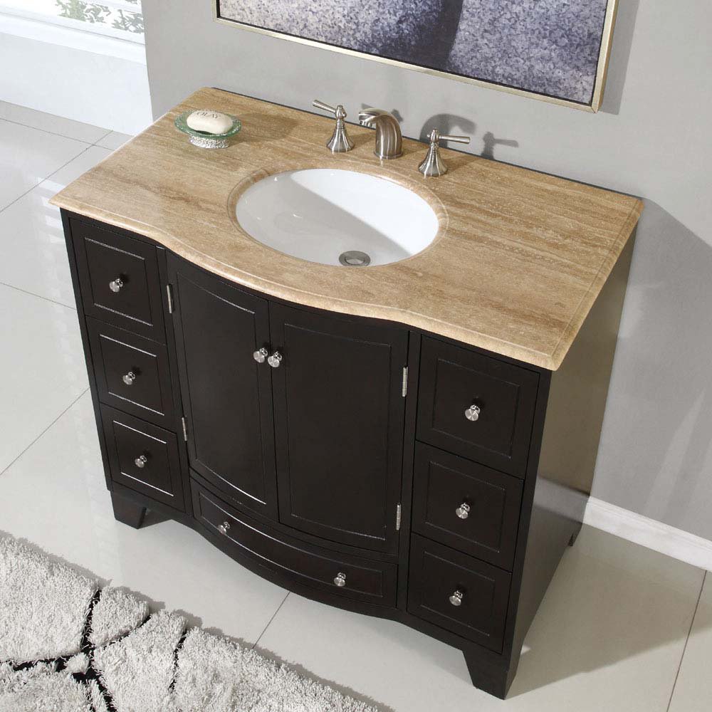 40 Naomi Travertine Single Bathroom Vanity White Sink Espresso