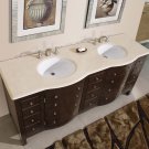 72" Prima - Marble Top White Sink Bathroom Double Vanity Dark Walnut Cabinet 0704