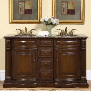 60" Samantha - Transitional Bathroom Double Sink Vanity Cabinet Granite  Top 0712
