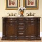60" Samantha - Bathroom Double Vanity Dual Ivory Sink Cabinet (American Walnut) 0712