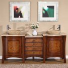 72" Tia - Modern Travertine Stone Top Double Bathroom Vessel Sink Vanity Cabinet 0714
