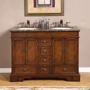48" Sedona - Mini Compact Granite Stone Top Bathroom Double Sink Vanity Cabinet 0715