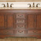 60" Ashley - Travertine Stone Top Lavatory Double Sink Bathroom Vanity Cabinet 0715