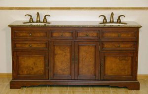 72" Bailey - Red Chestnut Finish Bathroom Vanity Double Sink Cabinet Granite Top 0716