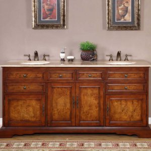 72" Bailey - Double Bathroom Vanity Travertine Top Lavatory Dual Sink Cabinet 0716