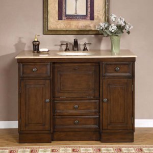 48" Alexis - Walnut Finish Cabinet Single Sink Bathroom Vanity Travertine Top 0718